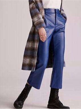 Avec Les Filles Blue Faux-Leather Cropped Wide-Leg Pants